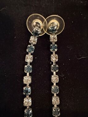 Silver Drop Earrings with Blue and Clear Stones - Women's Jewelry